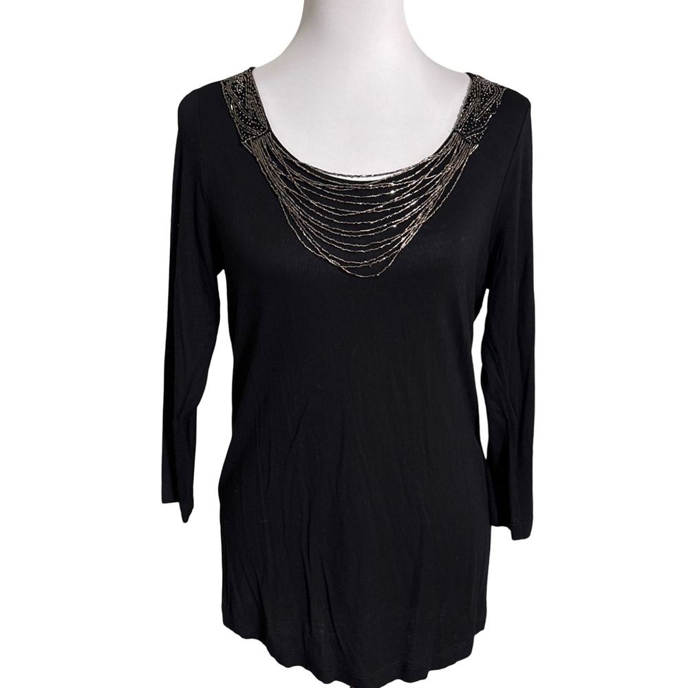 Chico's Black Blouse with Silver Necklace